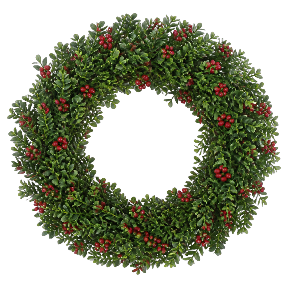 Boxwood Berry Ring — true transparent PNG product photo (UV faux wreath rental)