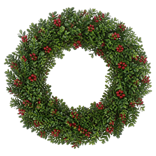 Boxwood Berry Ring — true transparent PNG product photo (UV faux wreath rental)