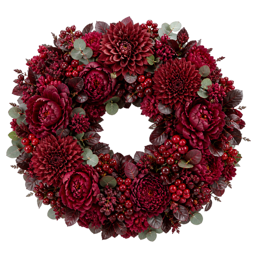Burgundy Harvest Ring — full lush true transparent PNG product photo (UV faux wreath rental)