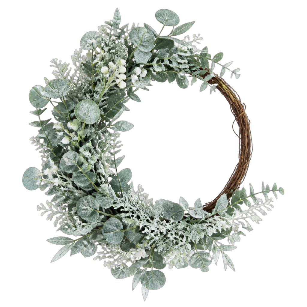 Eucalyptus Frost Swag — true transparent PNG product photo (UV faux wreath rental)