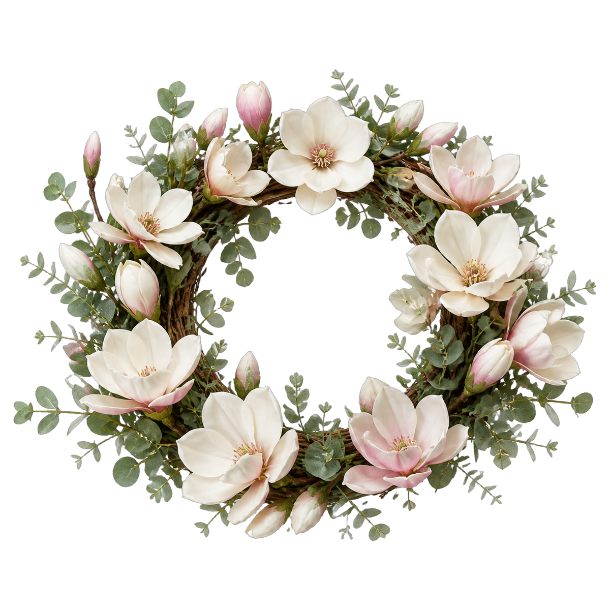 Magnolia Bloom Soft — true transparent PNG product photo (UV faux wreath rental)
