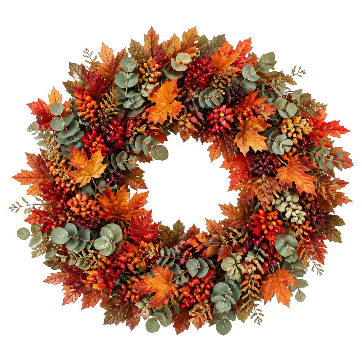 Maple Ember Fall — full lush true transparent PNG product photo (UV faux wreath rental)