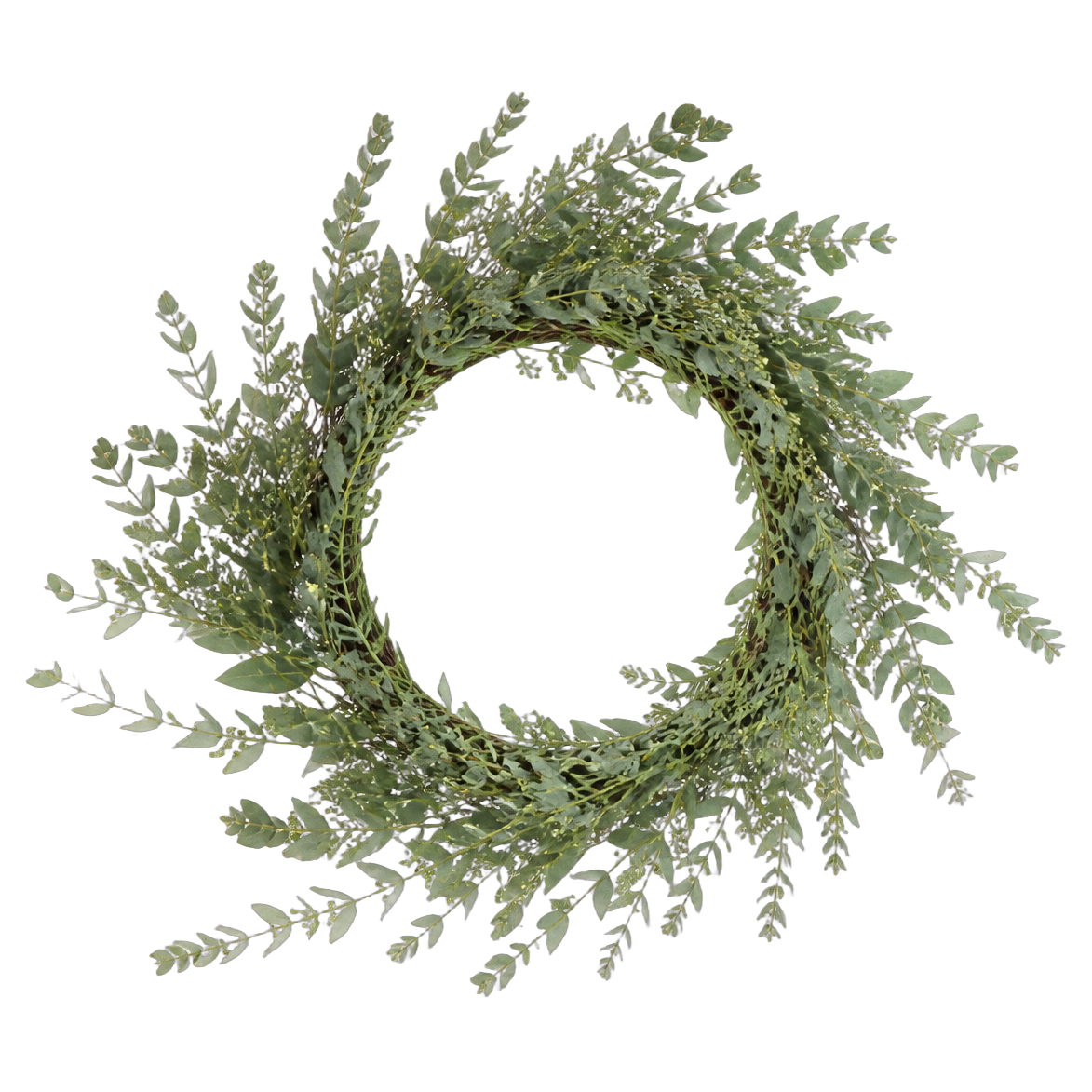 Seeded Eucalyptus Fresh — true transparent PNG product photo (UV faux wreath rental)